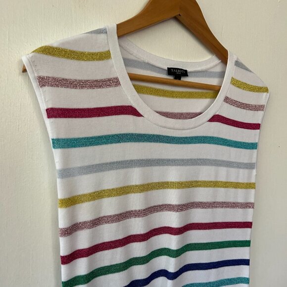 Talbots Sleeveless Top Womens Small Petite Metallic Striped Knit Round Neck - Picture 2 of 6